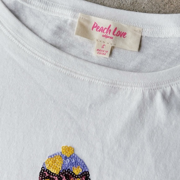 PEACH LOVE White Sequin Ice Cream Bar Oversized Tee Size Small - Picture 5 of 7